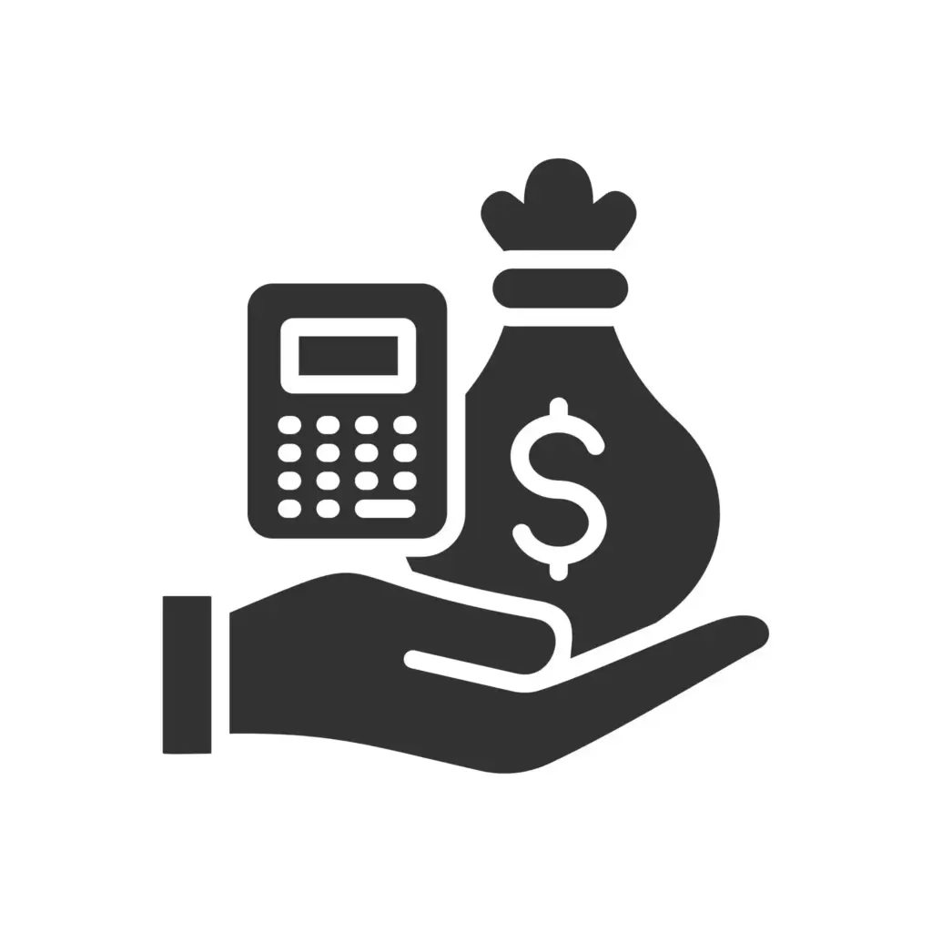 Calculator, money bag, and hand icon representing more accurate project budgeting