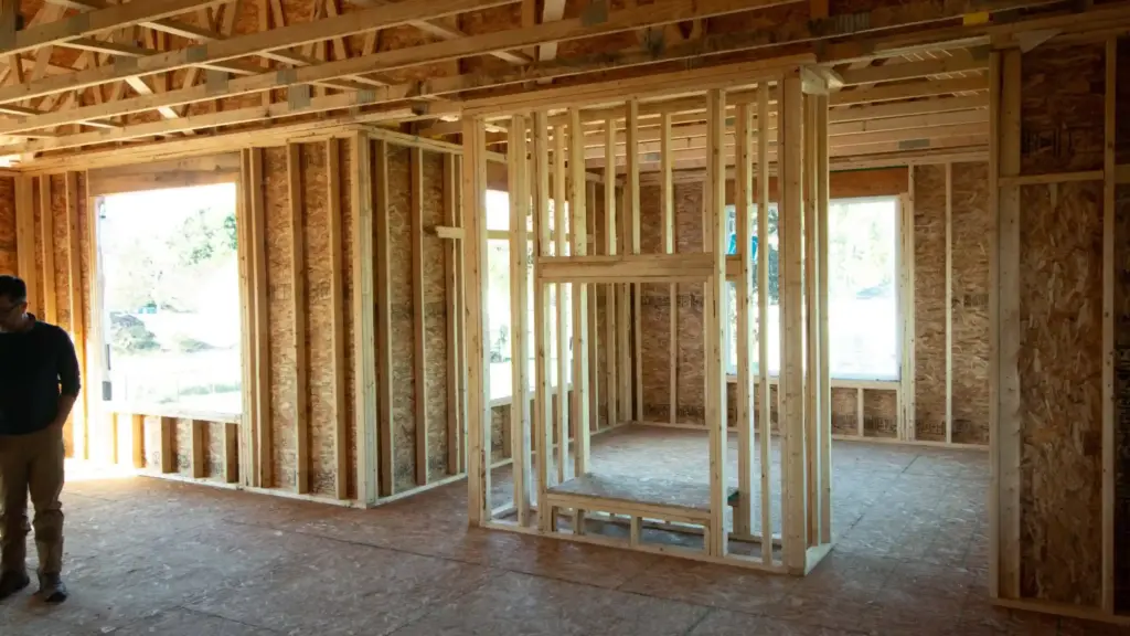 Custom home interior framing during the construction process in West Michigan