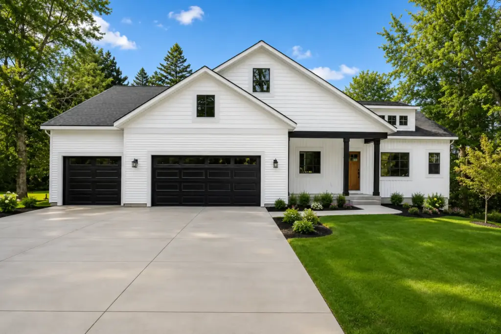 Modern white custom home built by LOYL Construction in West Michigan