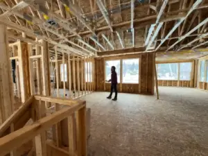 Custom home interior framing during construction in West Michigan