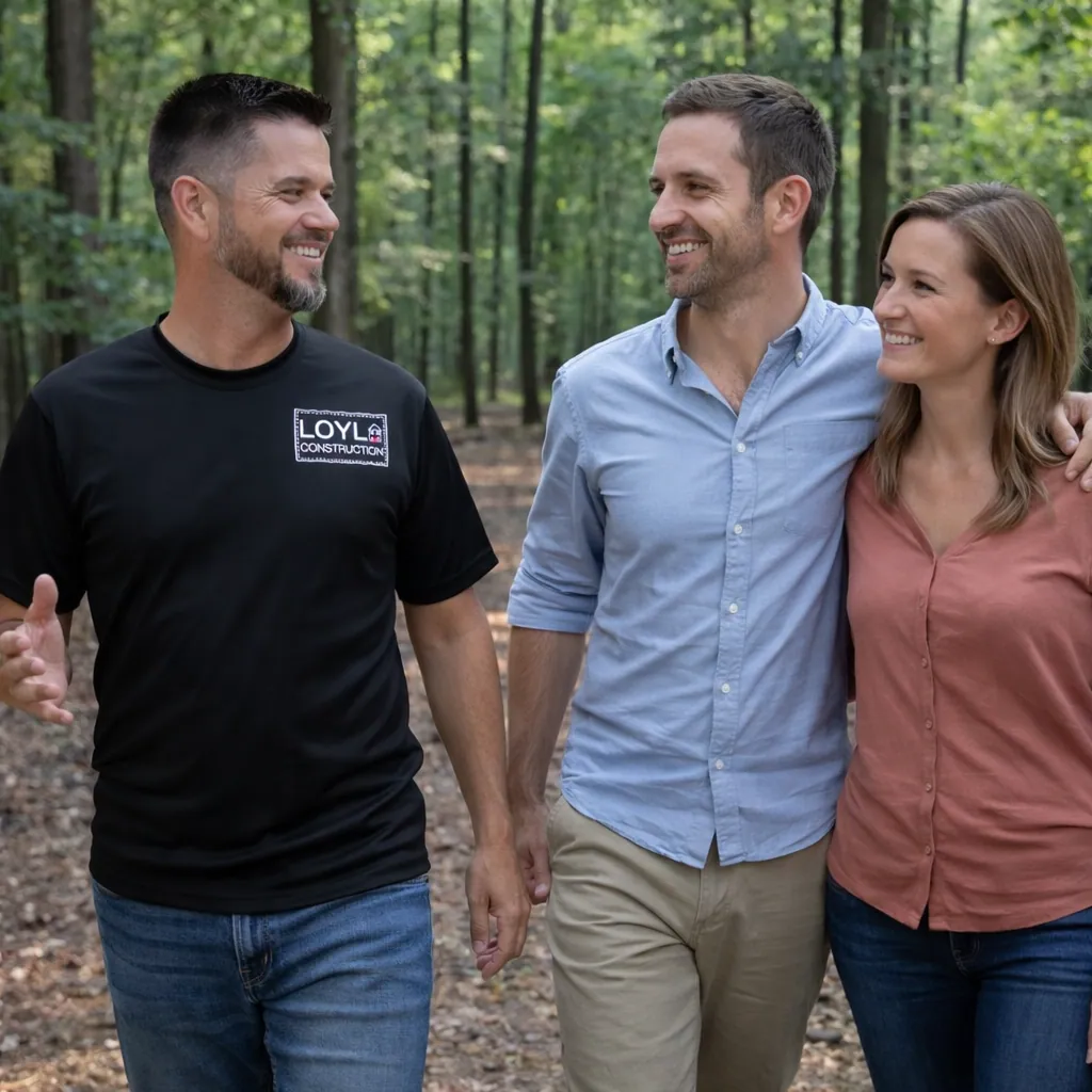 LOYL Construction representative walking with homeowners during a custom home consultation in West Michigan